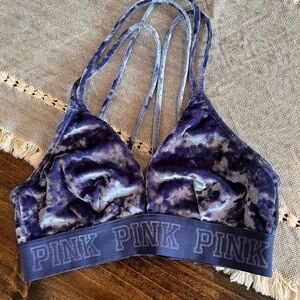 PINK Victoria's Secret Velvet Tie-Dye Bralette, size XS, blue, unlined, EUC